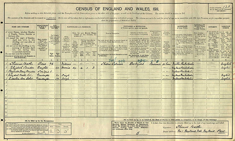 1911 census page