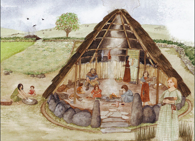 artists interpretation of a Bronze Age Roundhouse