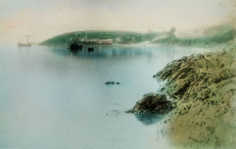 Hazelbeach c. 1912 -- “W.S. Caine” & salvage barge at moorings 